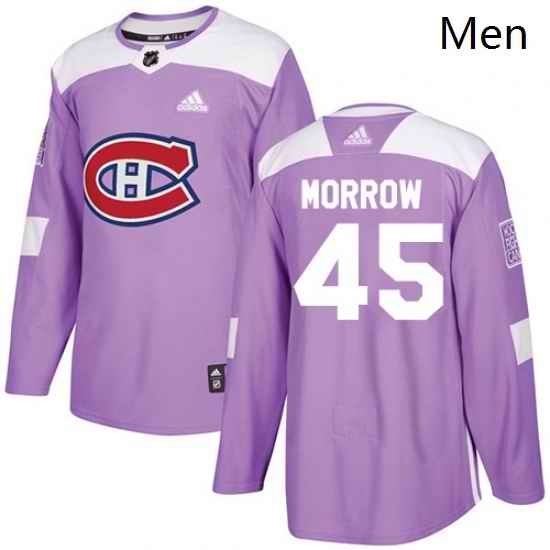 Mens Adidas Montreal Canadiens 45 Joe Morrow Authentic Purple Fights Cancer Practice NHL Jersey